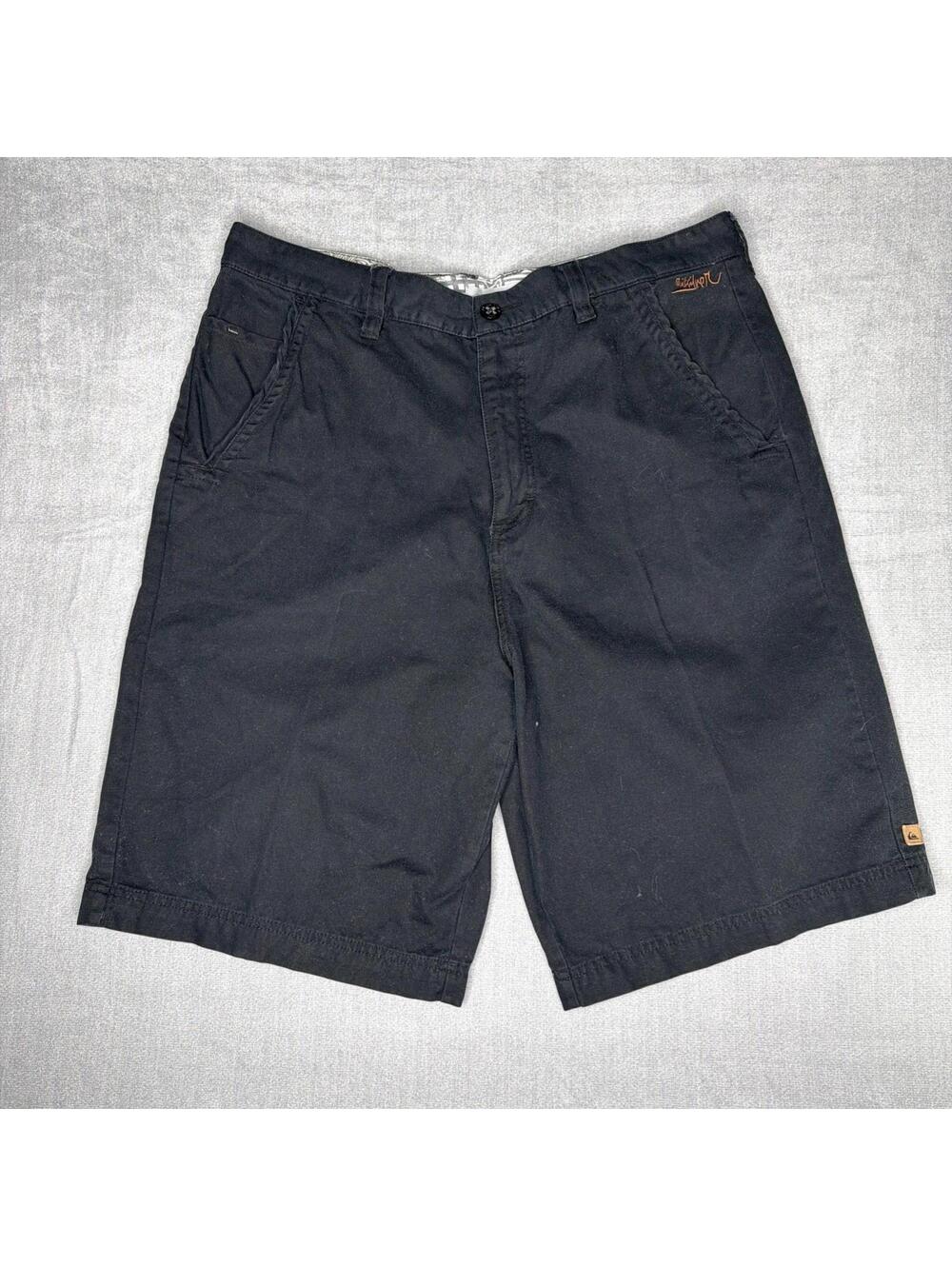 Vintage Y2K Quicksilver Baggy Cargo Chino Shorts Black Mens 36 100% Cotton
